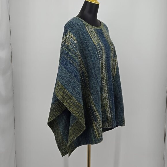 J. Jill Blue and Green Striped Women's Sweater Poncho Abstract One Size - Picture 4 of 11